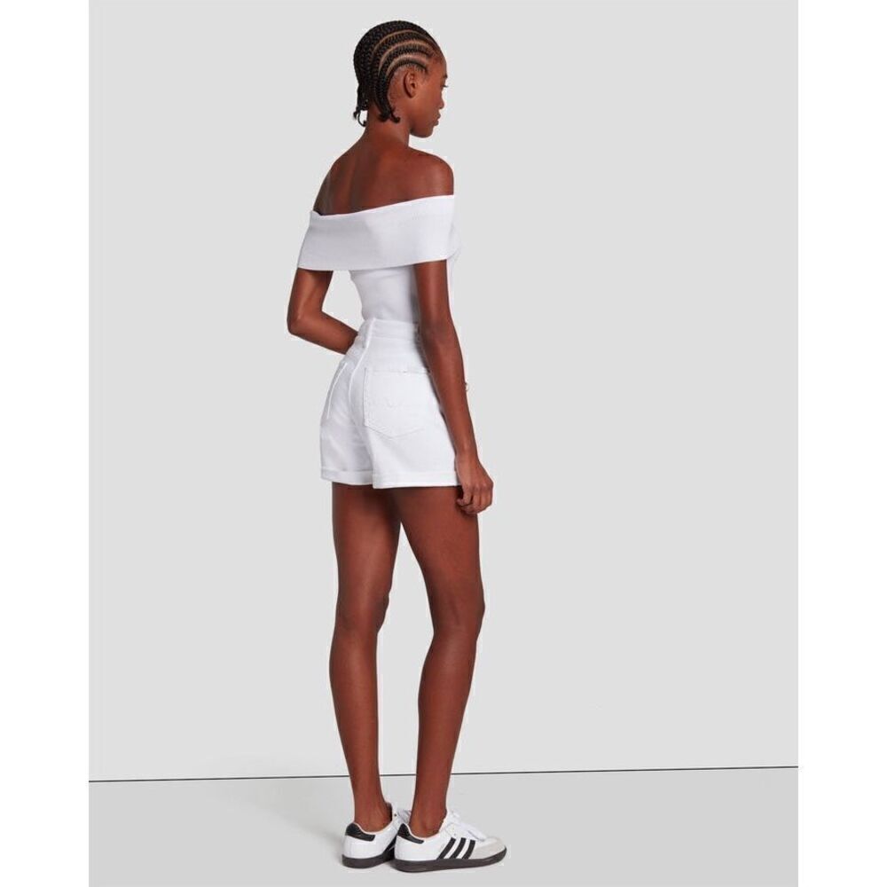 7 For All Mankind Mid Toll White Denim Short - Picture 4 of 12
